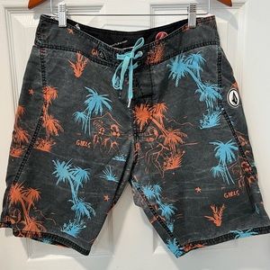 Volcom Men’s Size 33 Swim Trunks Tropical Print Multicolored Waist Tie Summer